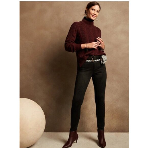 Banana Republic High-Rise Vegan Suede Skinny Stretch Jeans Black 24/00 PETITE - Picture 1 of 9
